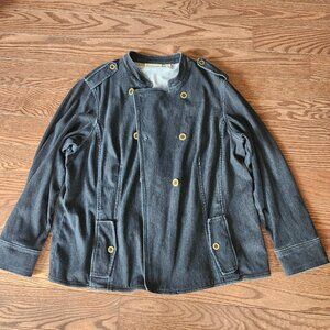 Coldwater Creek Women 2XL Gray Denim Jacket Button Front Heavy Duty Double-breas